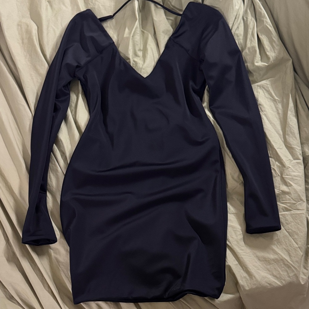 Oh Polly Black Long Sleeve Deep V Bodycon Dress